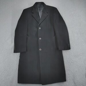 Chaps Coat Mens 44R Black Topcoat Overcoat 3 Button Lined Notch Lapel Back Vent